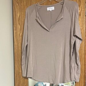 Dear John Taupe V-Neck Long Sleeve Women's Top